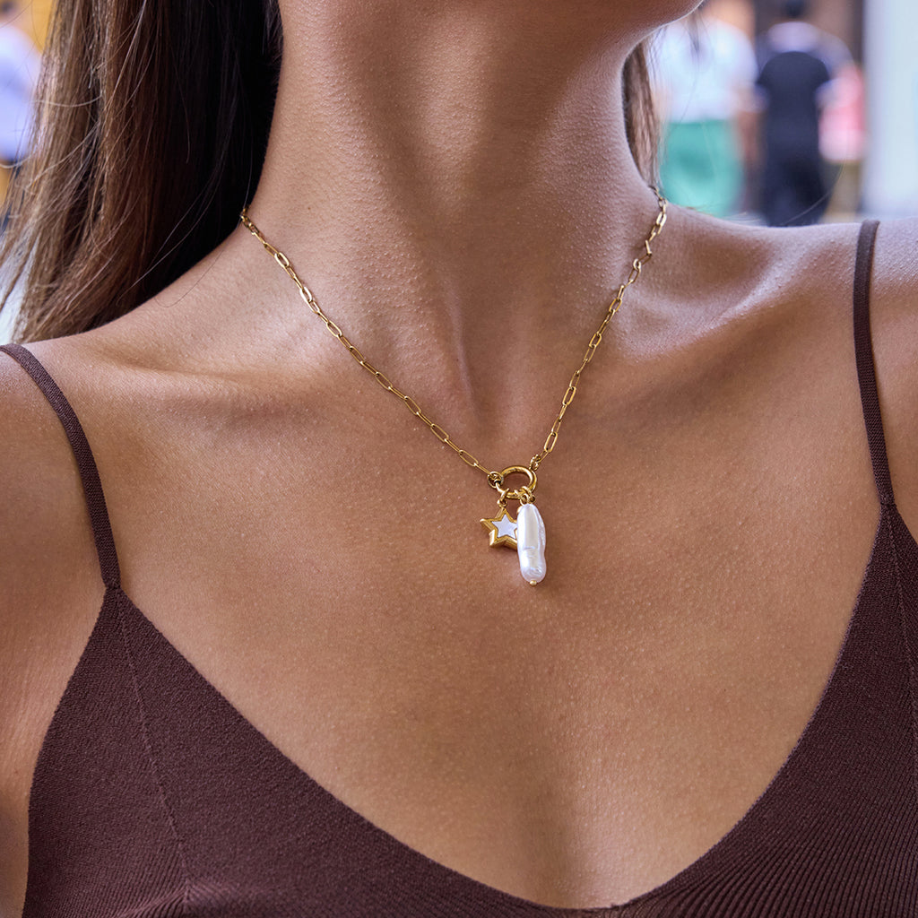 Stellar Pearl Charm Necklace