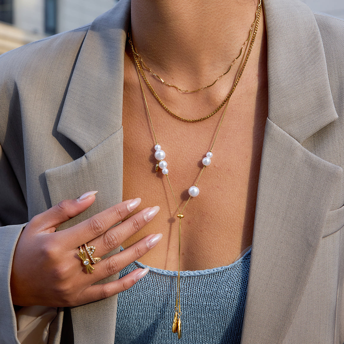 Pearls lariat necklace