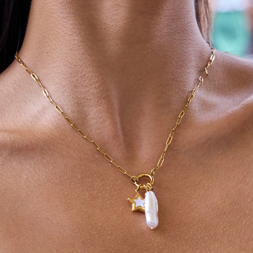 Stellar Pearl Charm Necklace