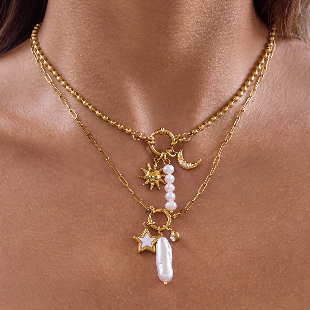 Stellar Pearl Charm Necklace