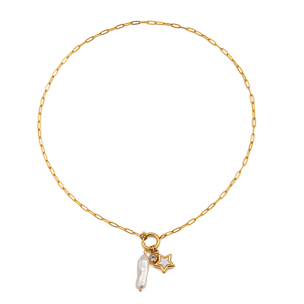 Stellar Pearl Charm Necklace