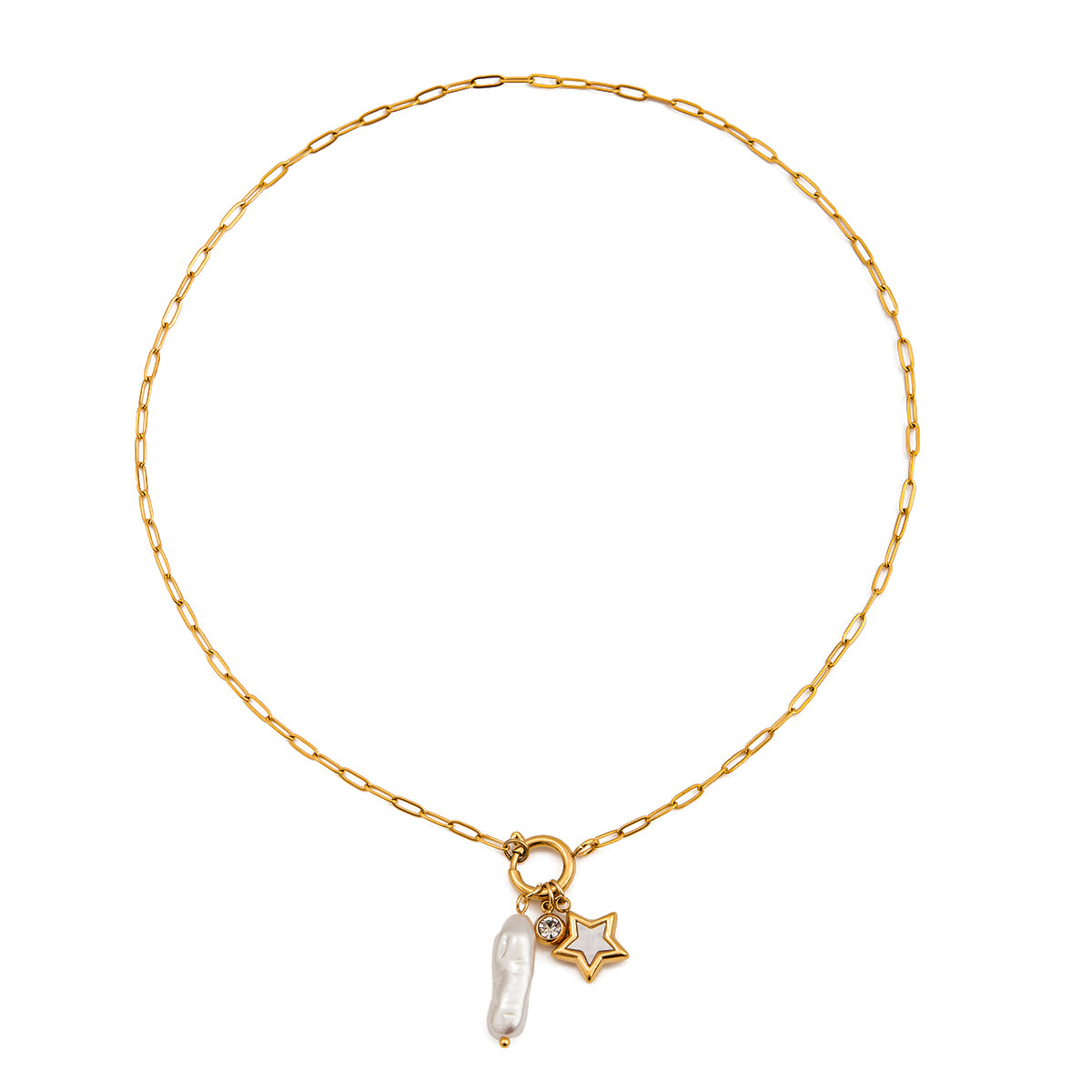 Stellar Pearl Charm Necklace